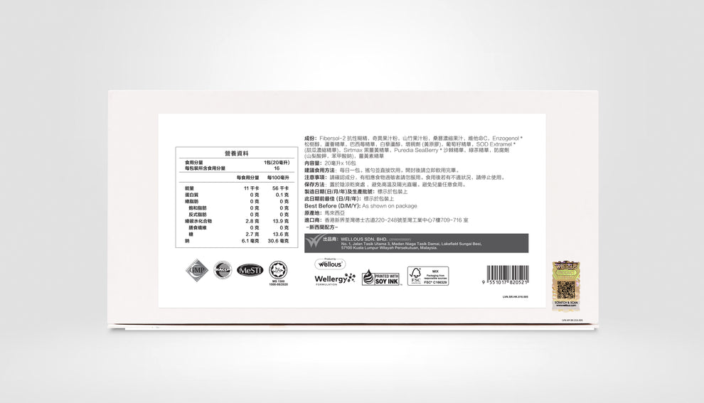 LIVEON 背面配料與營養標籤